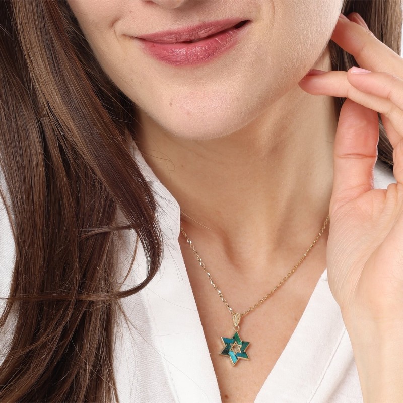 14K Gold Elegant Star of David Pendant with Eilat Stone