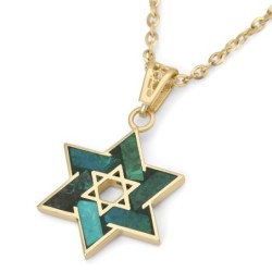 14K Gold Elegant Star of David Pendant with Eilat Stone