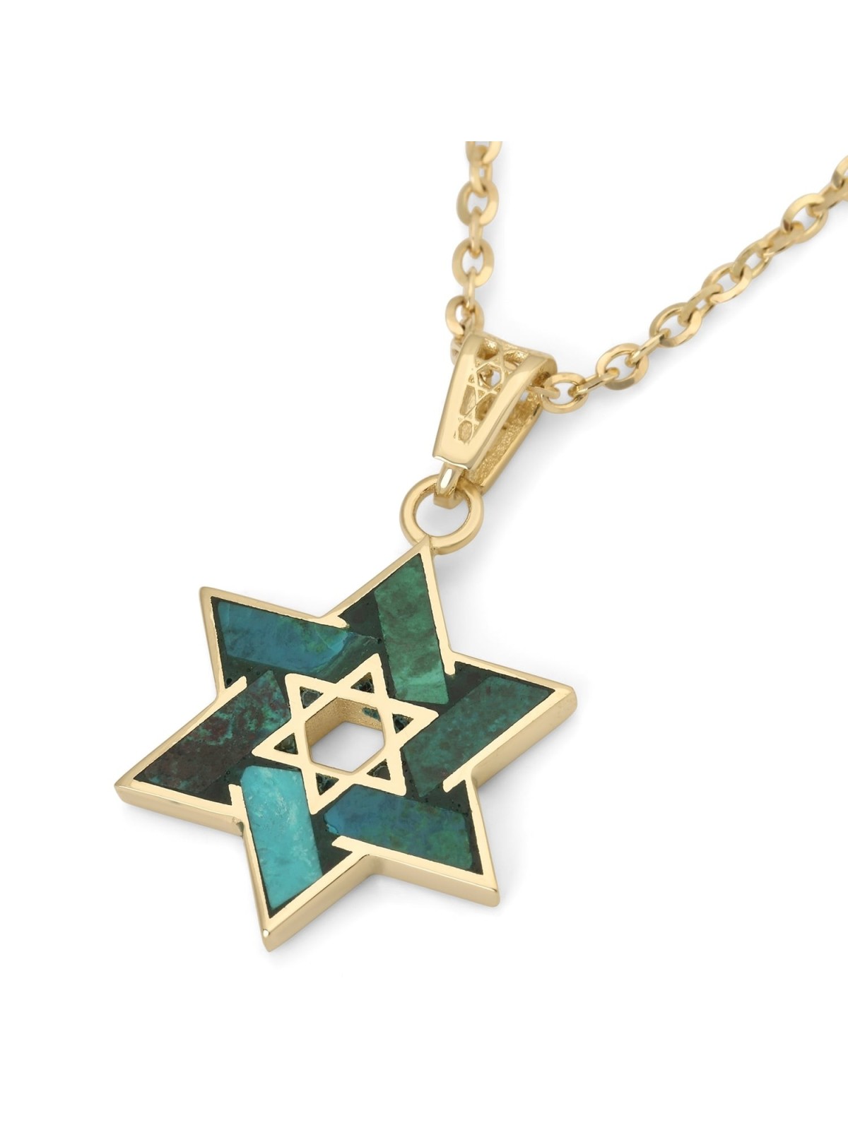 Pendentif élégant étoile de David en or 14 carats avec pierre d'Eilat