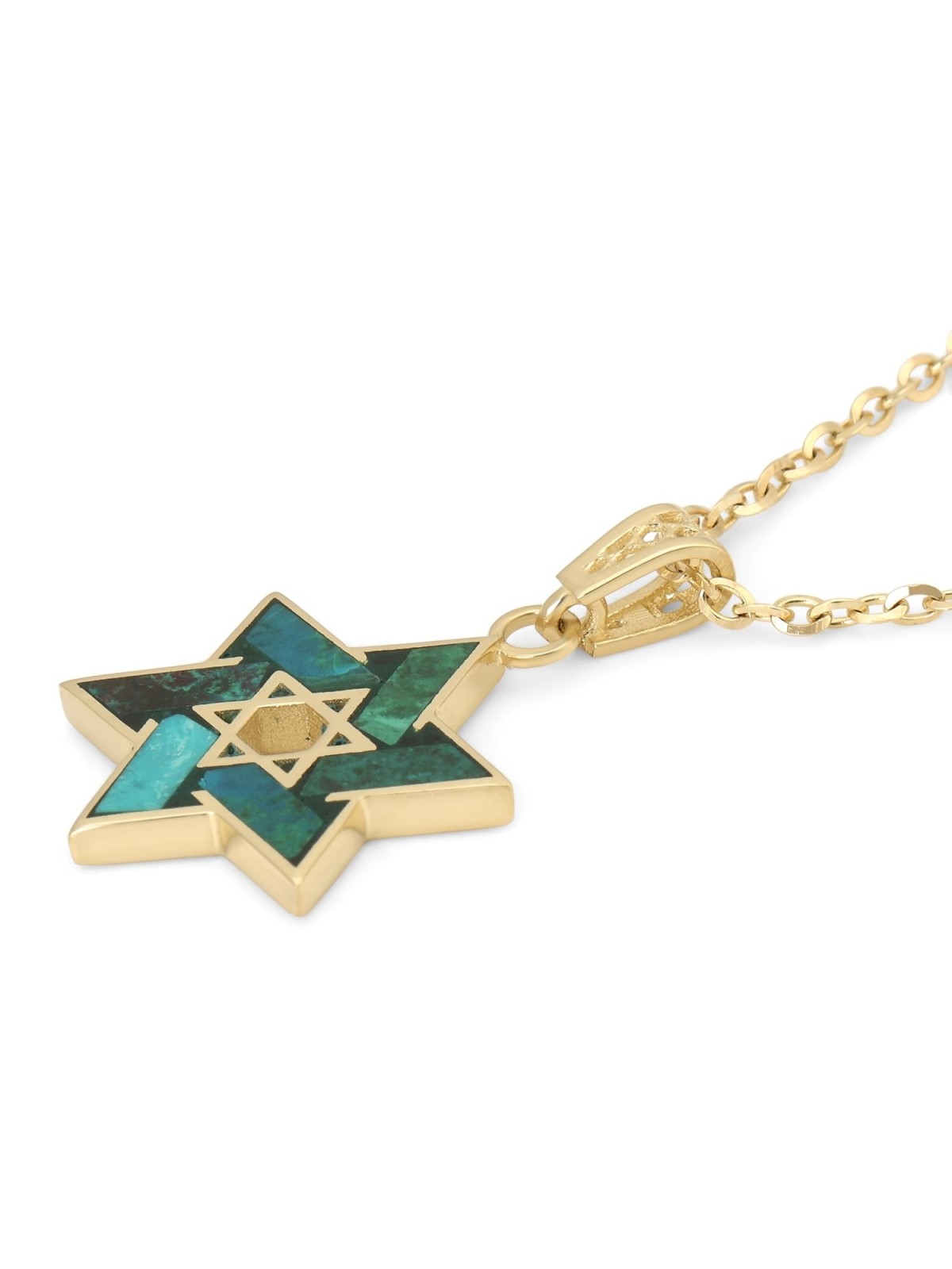 14K Gold Elegant Star of David Pendant with Eilat Stone