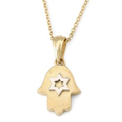 14K Gold Hamsa and White Gold Star of David Pendant Necklaсe for Women