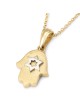 Collier pendentif Hamsa en or blanc 14 carats et étoile de David pour femme
