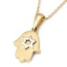 14K Gold Hamsa and White Gold Star of David Pendant Necklaсe for Women