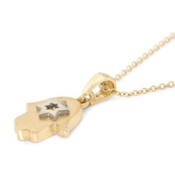 14K Gold Hamsa and White Gold Star of David Pendant Necklaсe for Women