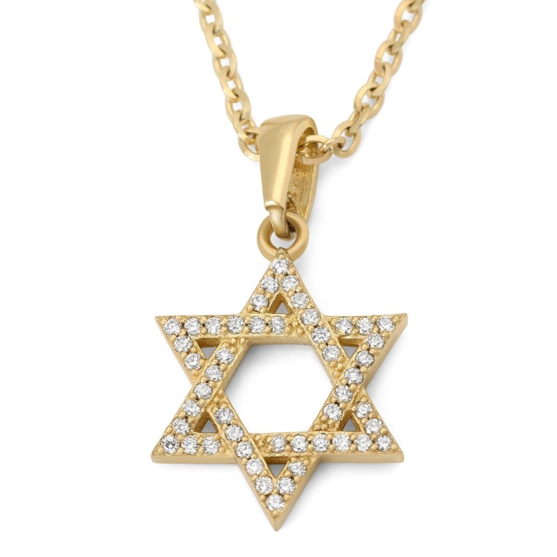 Pendentif unisexe étoile de David incrusté de diamants en or 14 carats - Option couleur