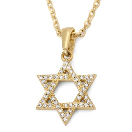 Pendentif unisexe étoile de David incrusté de diamants en or 14 carats - Option couleur