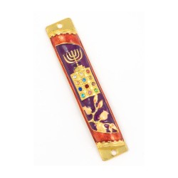 Rounded Mezuzah Case with Hoshen Breastplate an... | Jerusalem Mezuzah