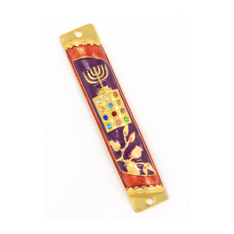 Rounded Mezuzah Case with Hoshen Breastplate an... | Jerusalem Mezuzah