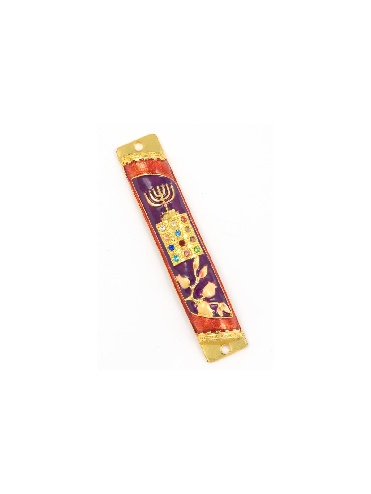 Rounded Mezuzah Case with Hoshen Breastplate an... | Jerusalem Mezuzah