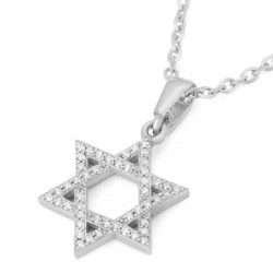 14K Gold Diamond Encrusted Star of David Unisex Pendant - Color Option