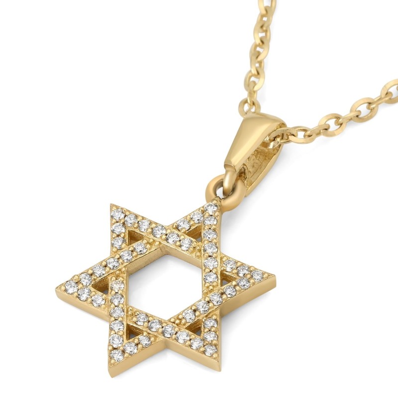 Pendentif unisexe étoile de David incrusté de diamants en or 14 carats - Option couleur