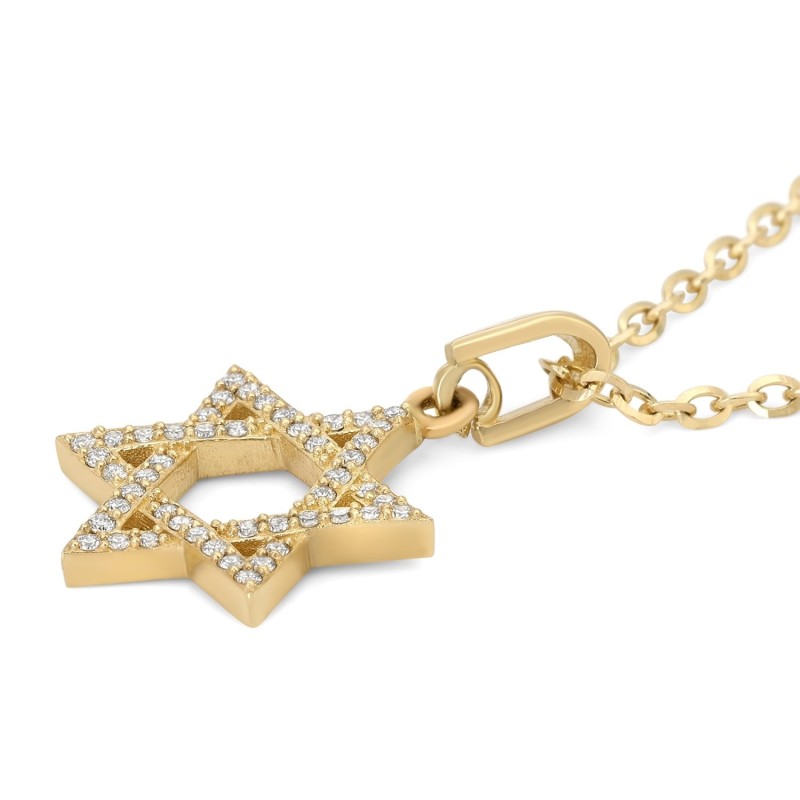 Pendentif unisexe étoile de David incrusté de diamants en or 14 carats - Option couleur