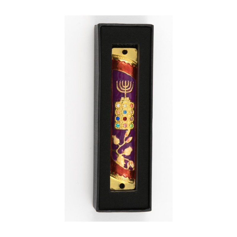 Rounded Mezuzah Case with Hoshen Breastplate an... | Jerusalem Mezuzah