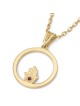 Women's 14K Gold Circular Pendant Necklace with Hamsa and Ruby
