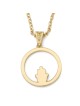 Women's 14K Gold Circular Pendant Necklace with Hamsa and Ruby
