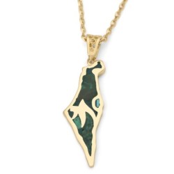 14K Yellow Gold Land of Israel Pendant with Chai and Eilat Stone