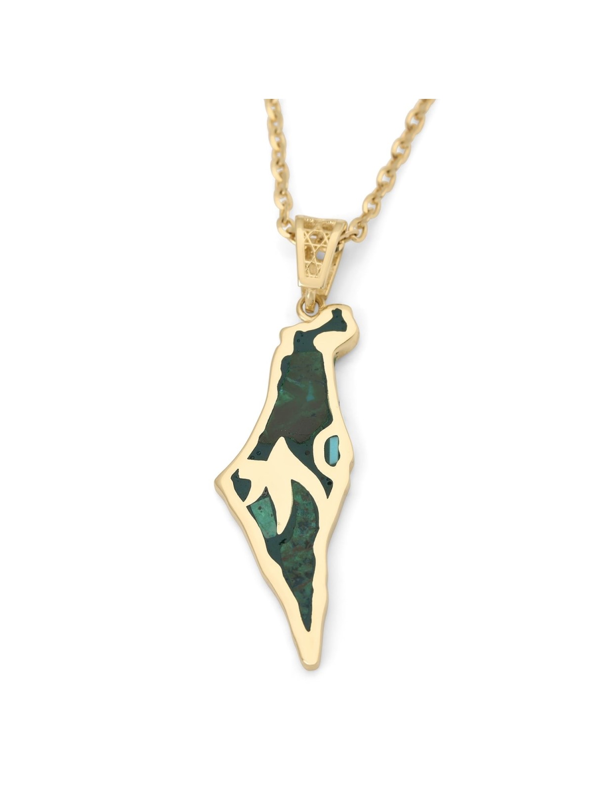14K Yellow Gold Land of Israel Pendant with Chai and Eilat Stone