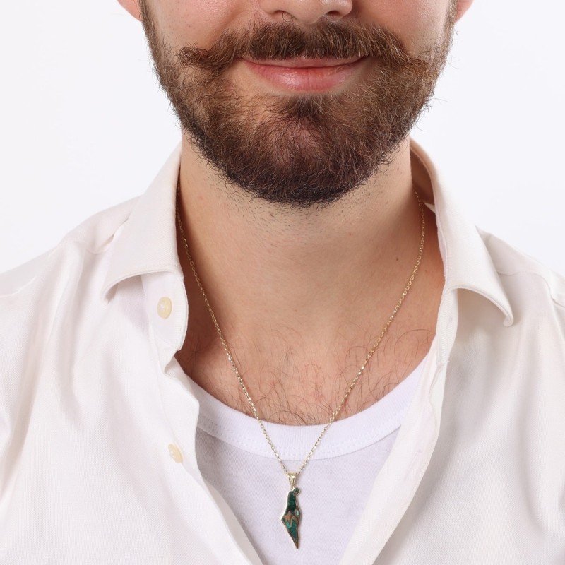 Pendentif Terre d'Israël en or jaune 14 carats avec pierre Chai et Eilat