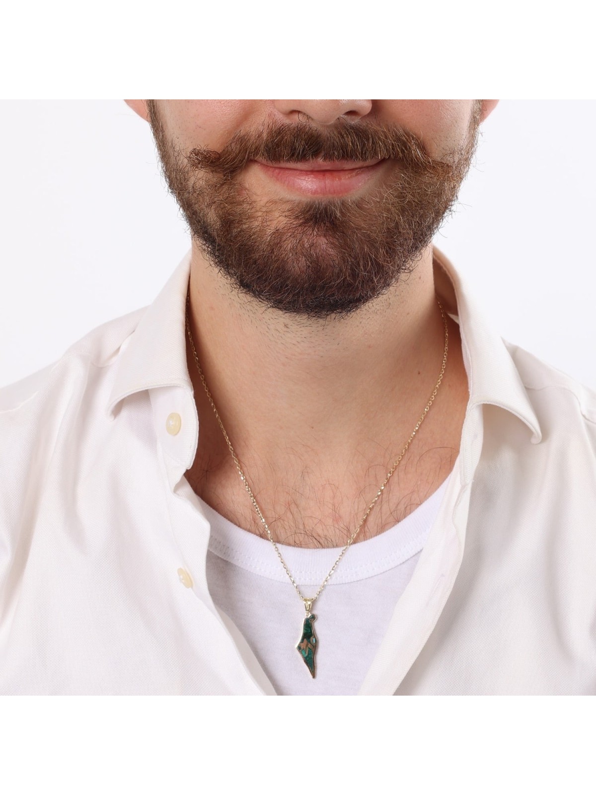 Pendentif Terre d'Israël en or jaune 14 carats avec pierre Chai et Eilat