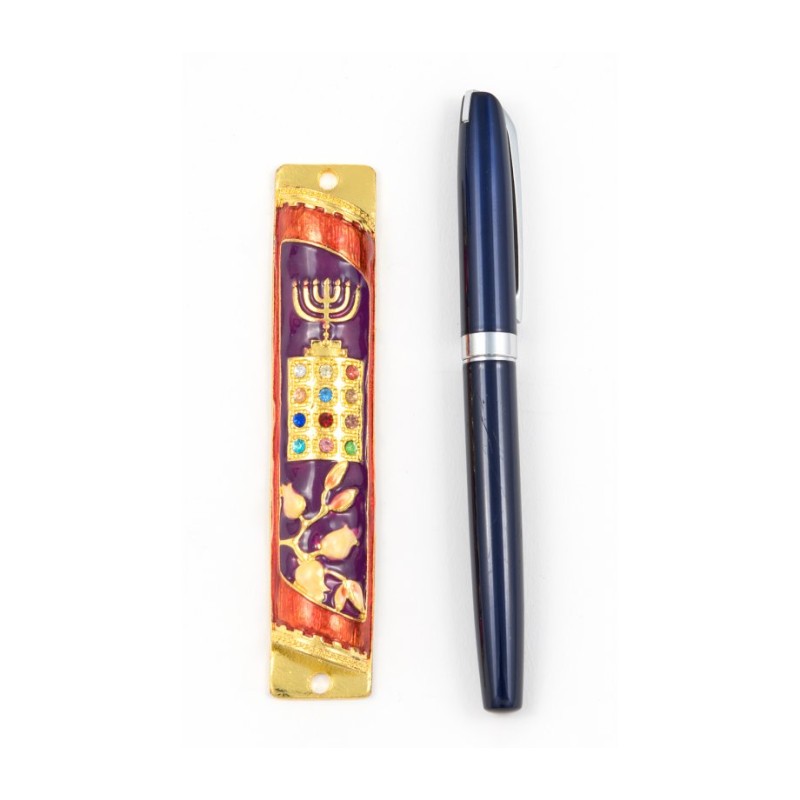 Rounded Mezuzah Case with Hoshen Breastplate an... | Jerusalem Mezuzah