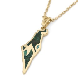 14K Yellow Gold Land of Israel Pendant with Chai and Eilat Stone