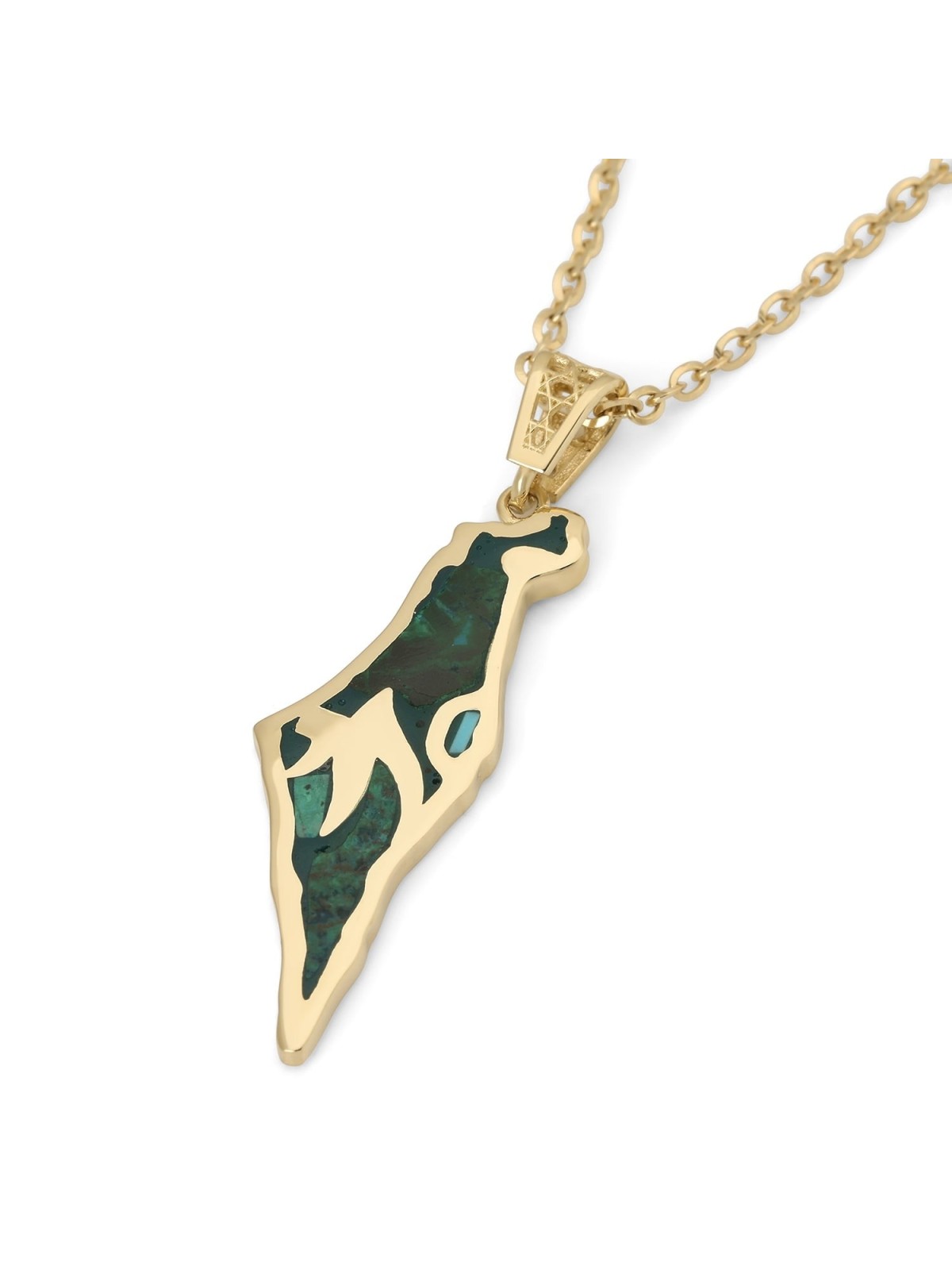 14K Yellow Gold Land of Israel Pendant with Chai and Eilat Stone