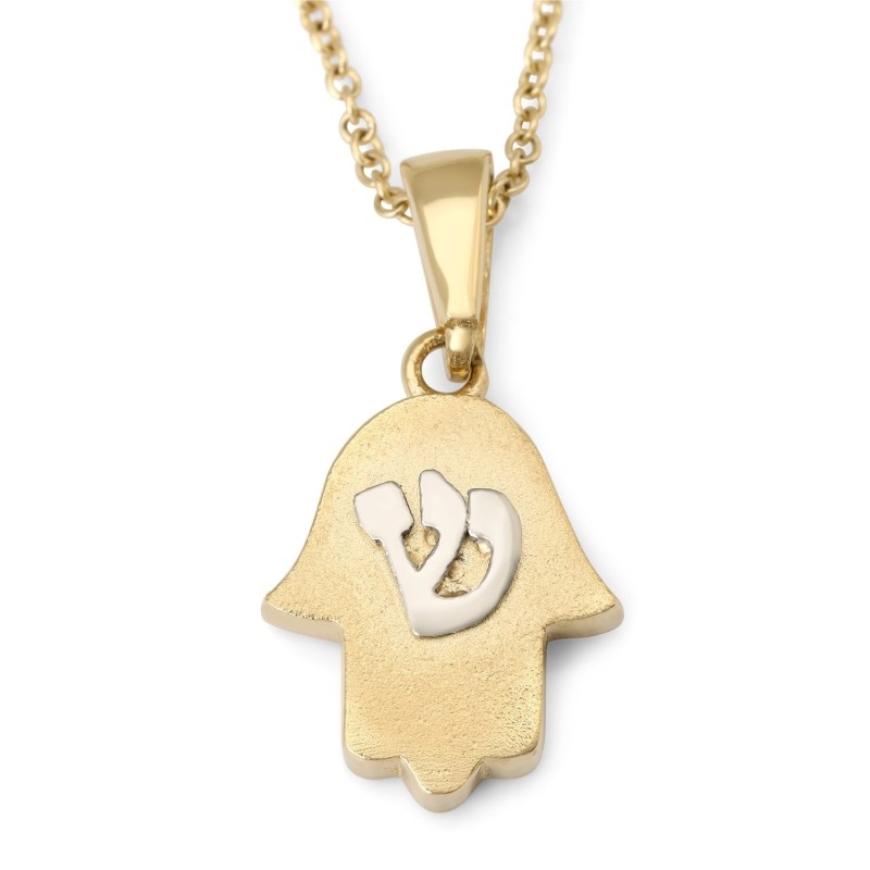 14K Gold Women's Pendant Hamsa with White Gold Shin