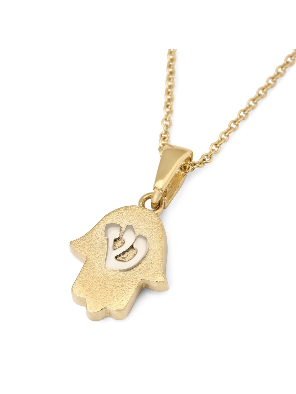 14K Gold Women's Pendant Hamsa with White Gold Shin