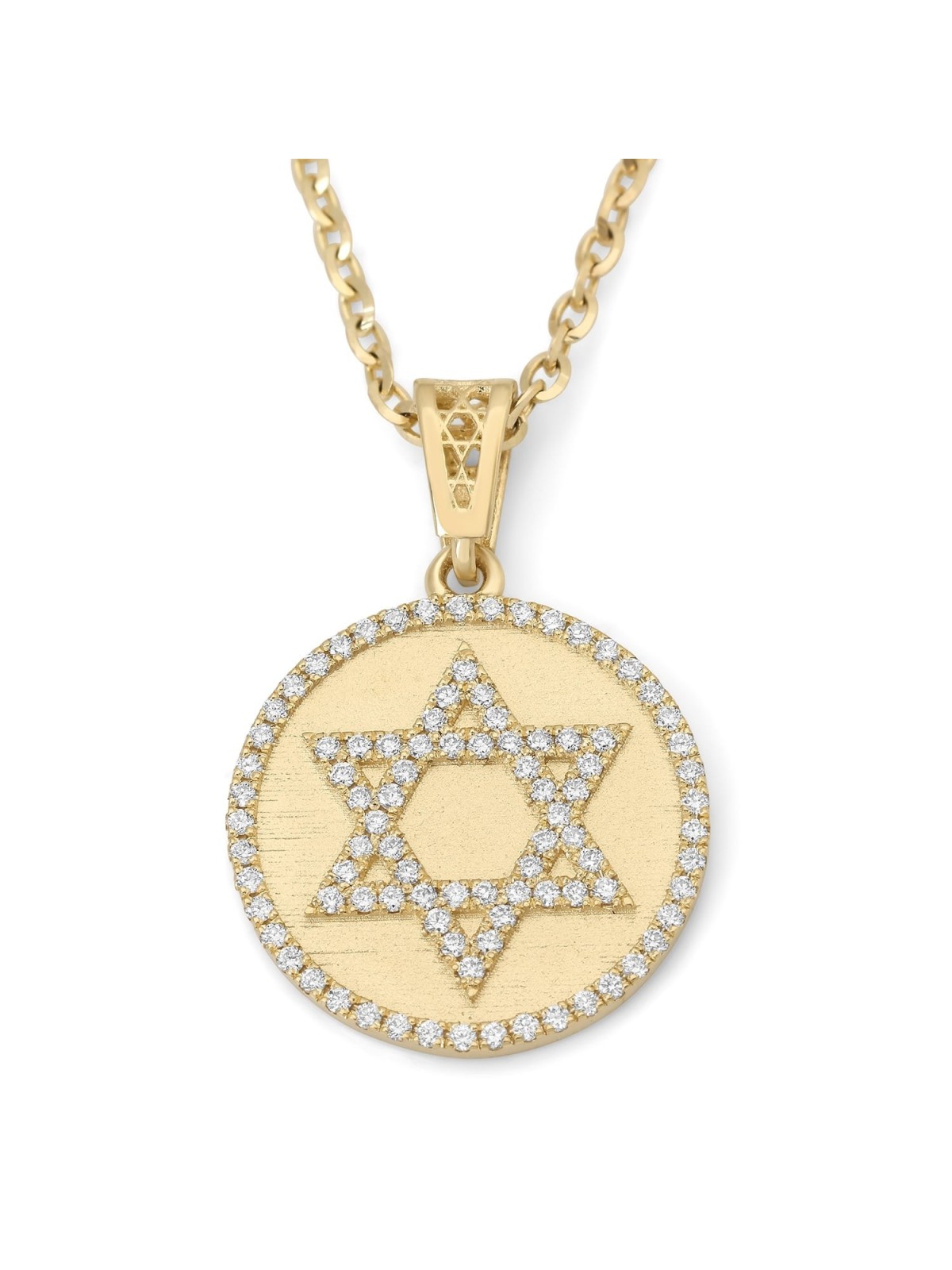 Round 14K Gold Star of David Pendant with Diamonds - Unisex