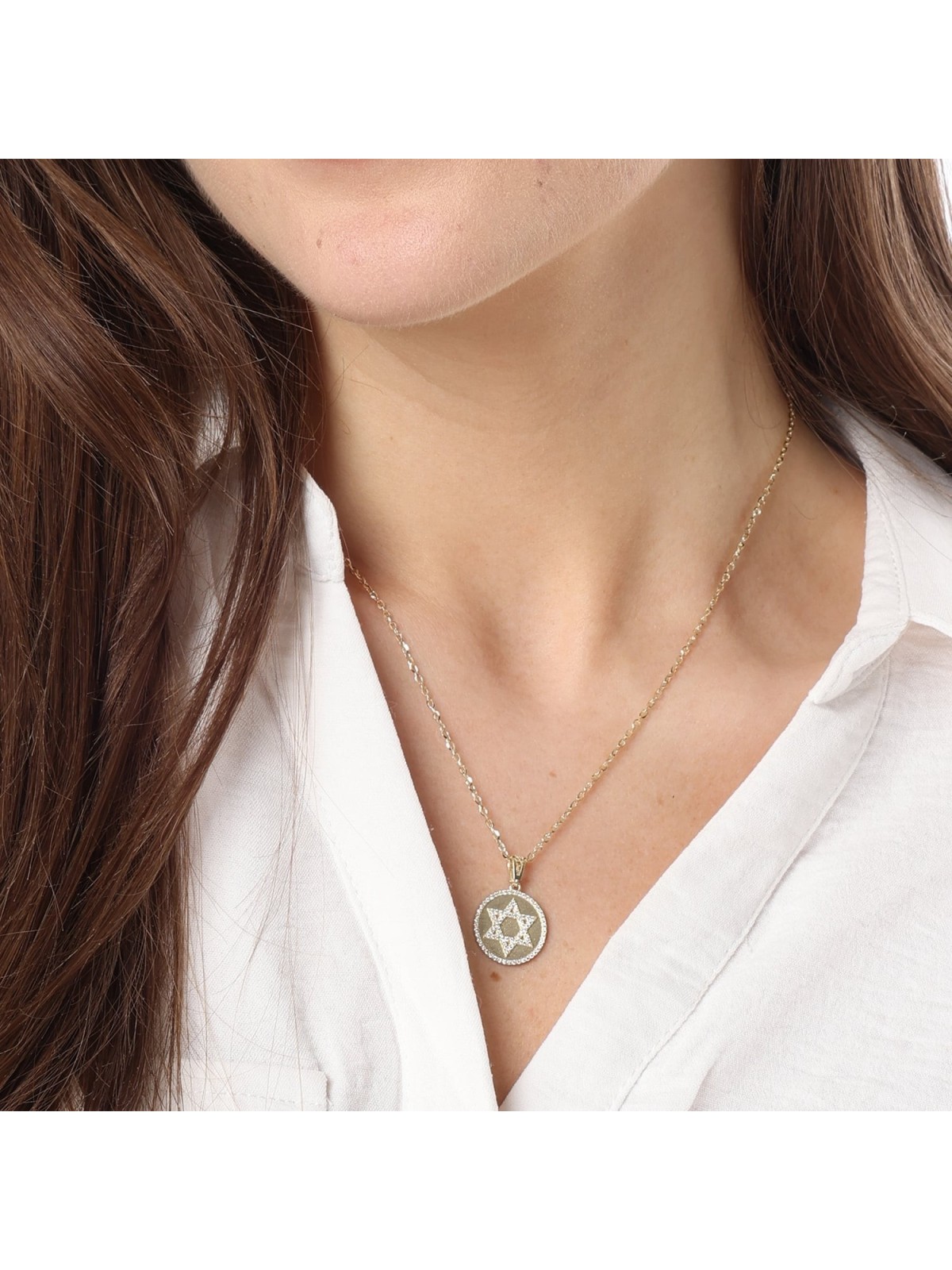 Round 14K Gold Star of David Pendant with Diamonds - Unisex