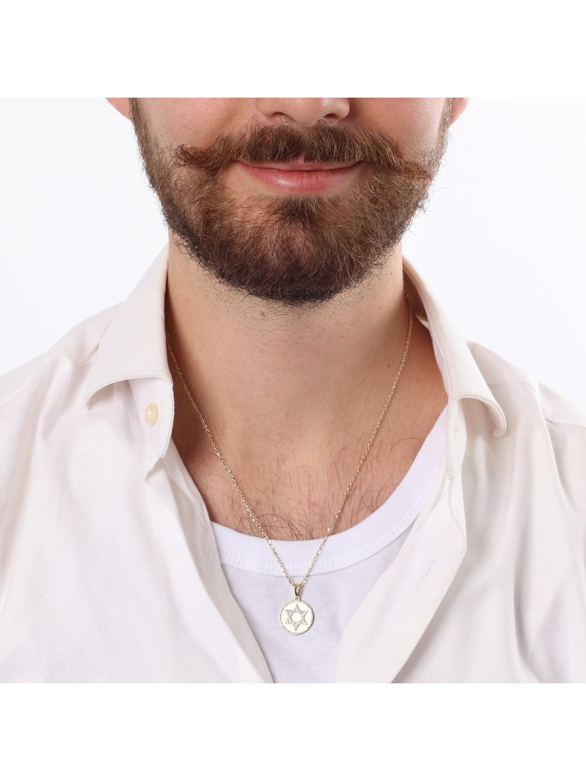 Round 14K Gold Star of David Pendant with Diamonds - Unisex