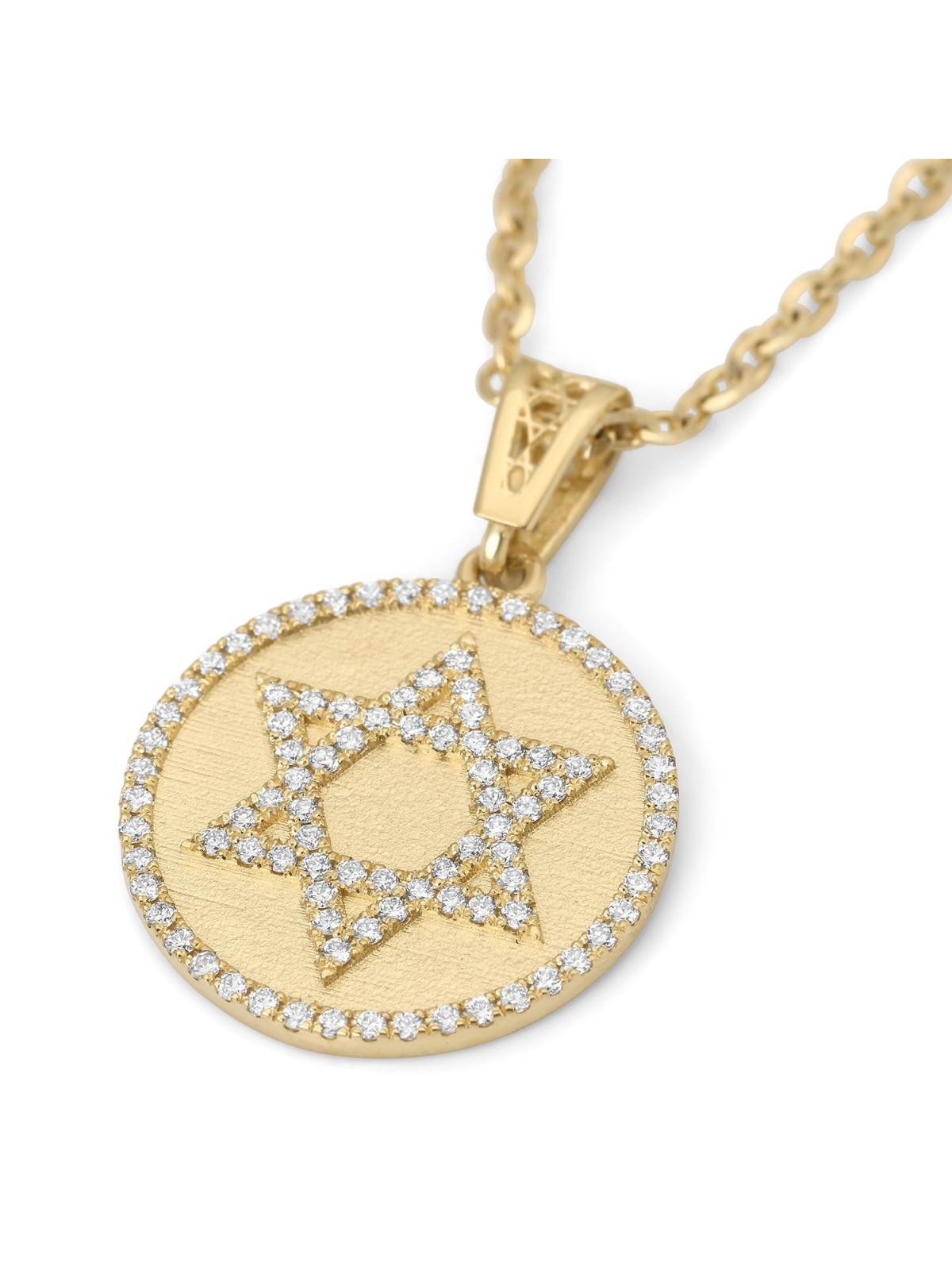 Pendentif étoile de David rond en or 14 carats avec diamants - Unisexe