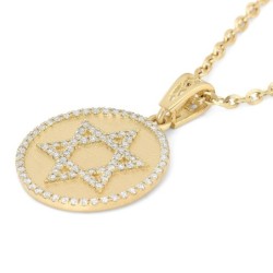 Round 14K Gold Star of David Pendant with Diamonds - Unisex