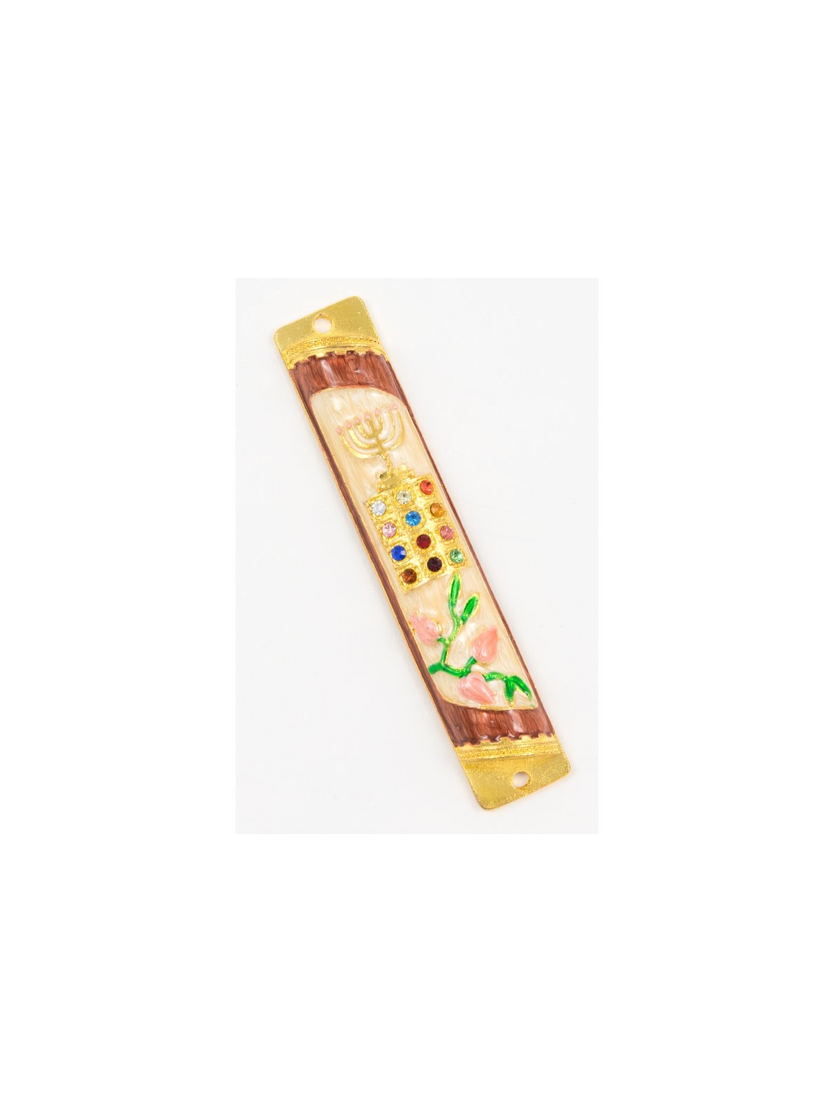 Rounded Mezuzah Case with Breastplate and Menor... | Jerusalem Mezuzah