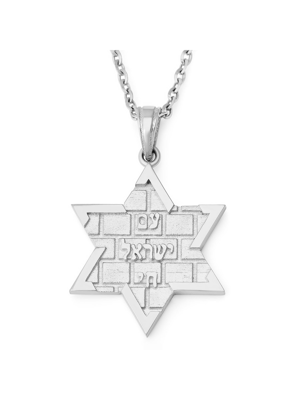 14K Gold Am Yisrael Chai & Star of David Pendant with Kotel Design - Y