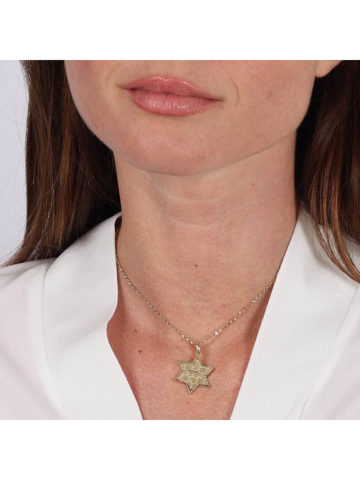 14K Gold Am Yisrael Chai & Star of David Pendant with Kotel Design - Y