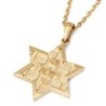 14K Gold Am Yisrael Chai & Star of David Pendant with Kotel Design - Y