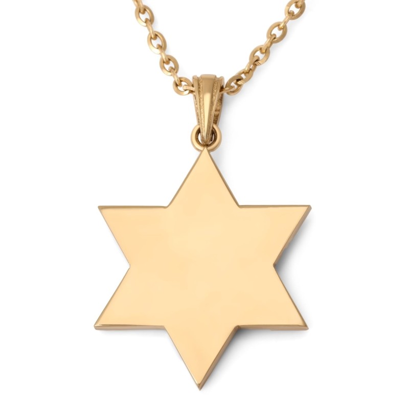 Pendentif Am Yisrael Chai et étoile de David en or 14 carats avec motif Kotel - Y