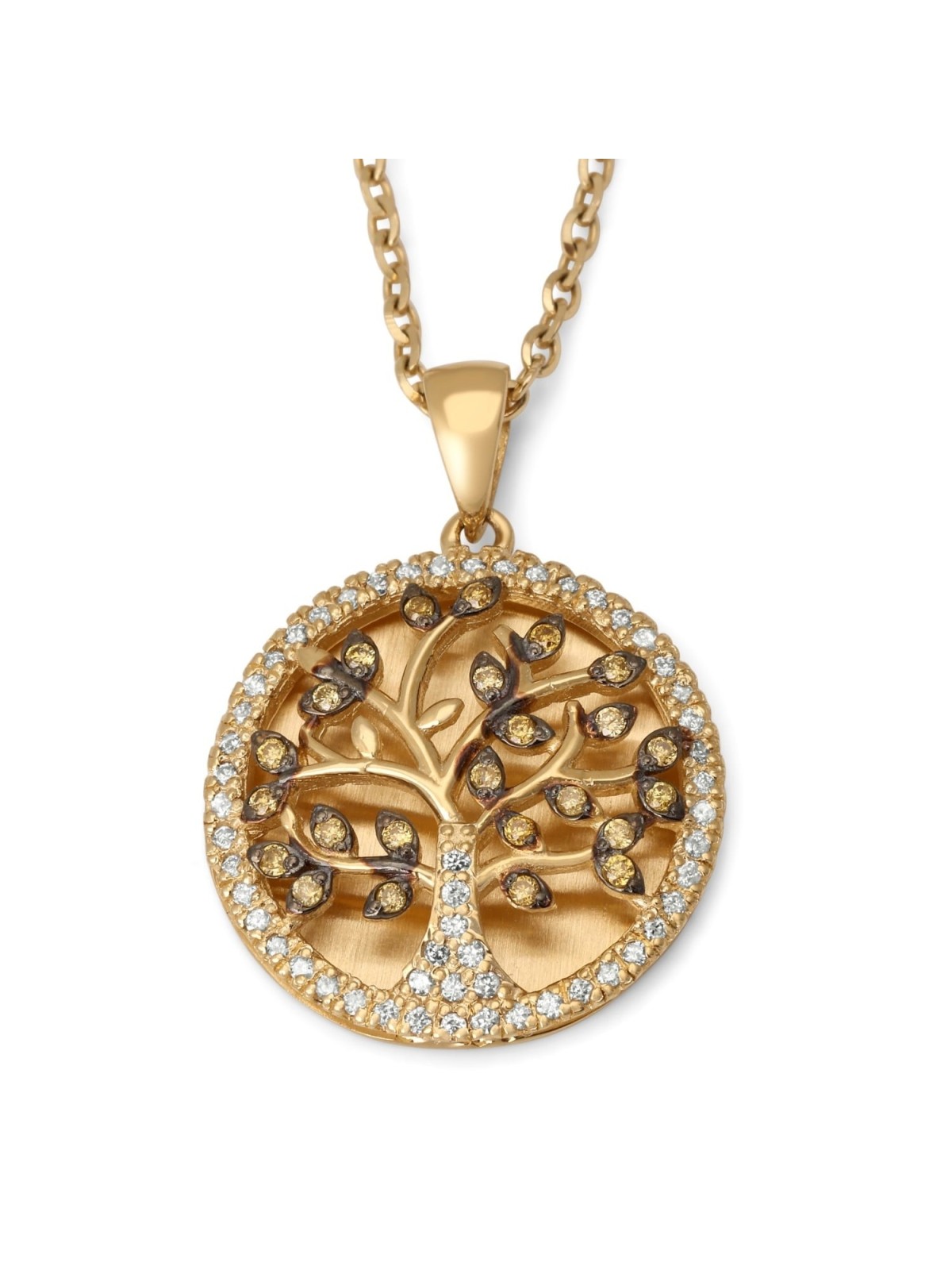 Pendentif arbre de vie rond en or 14 carats pour femme doublé de diamants