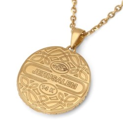 Women's 14K Gold Round Tree of Life Pendant Lined with Diamonds