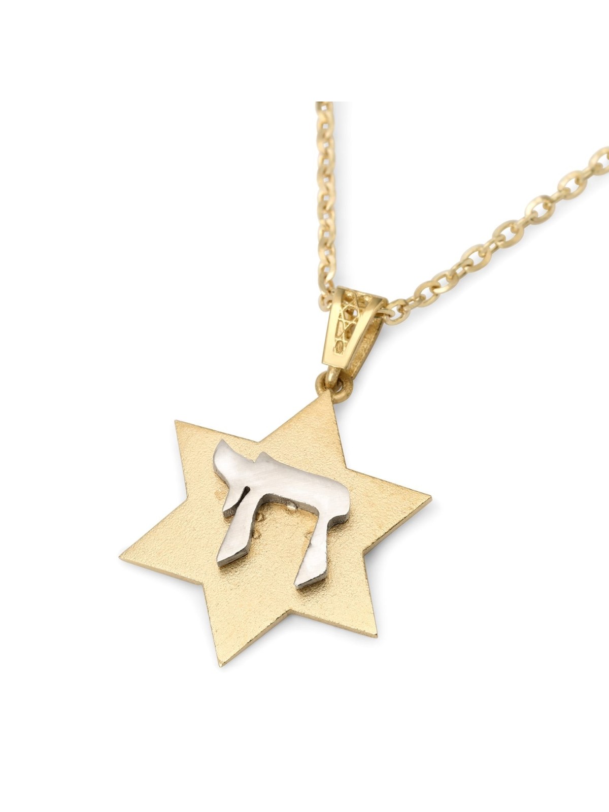 14K Yellow Gold Star of David Unisex Pendant Necklace with Chai
