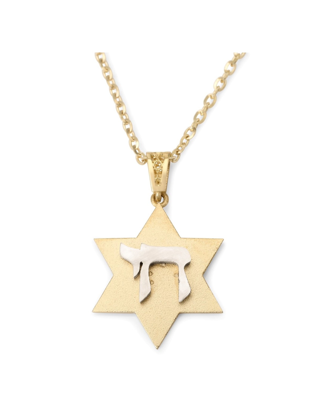 14K Yellow Gold Star of David Unisex Pendant Necklace with Chai