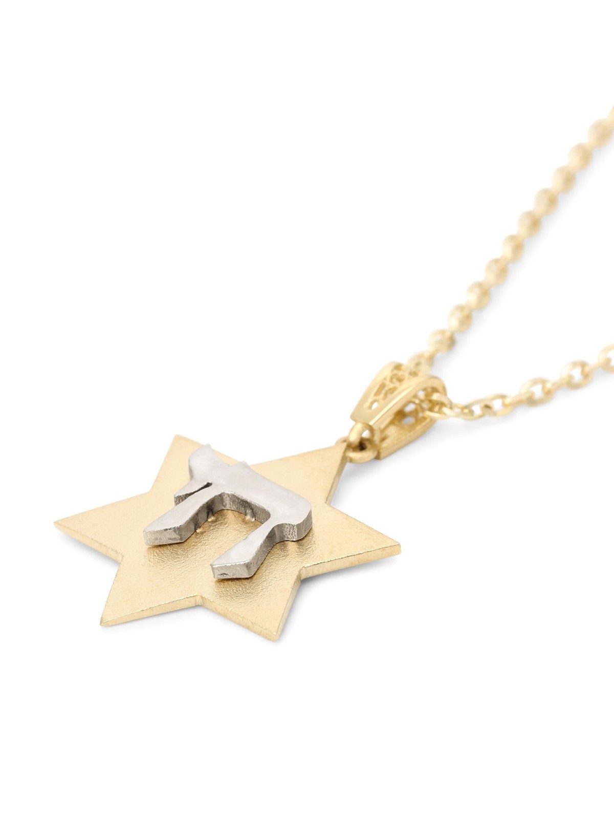 Collier pendentif unisexe étoile de David en or jaune 14 carats avec Chai