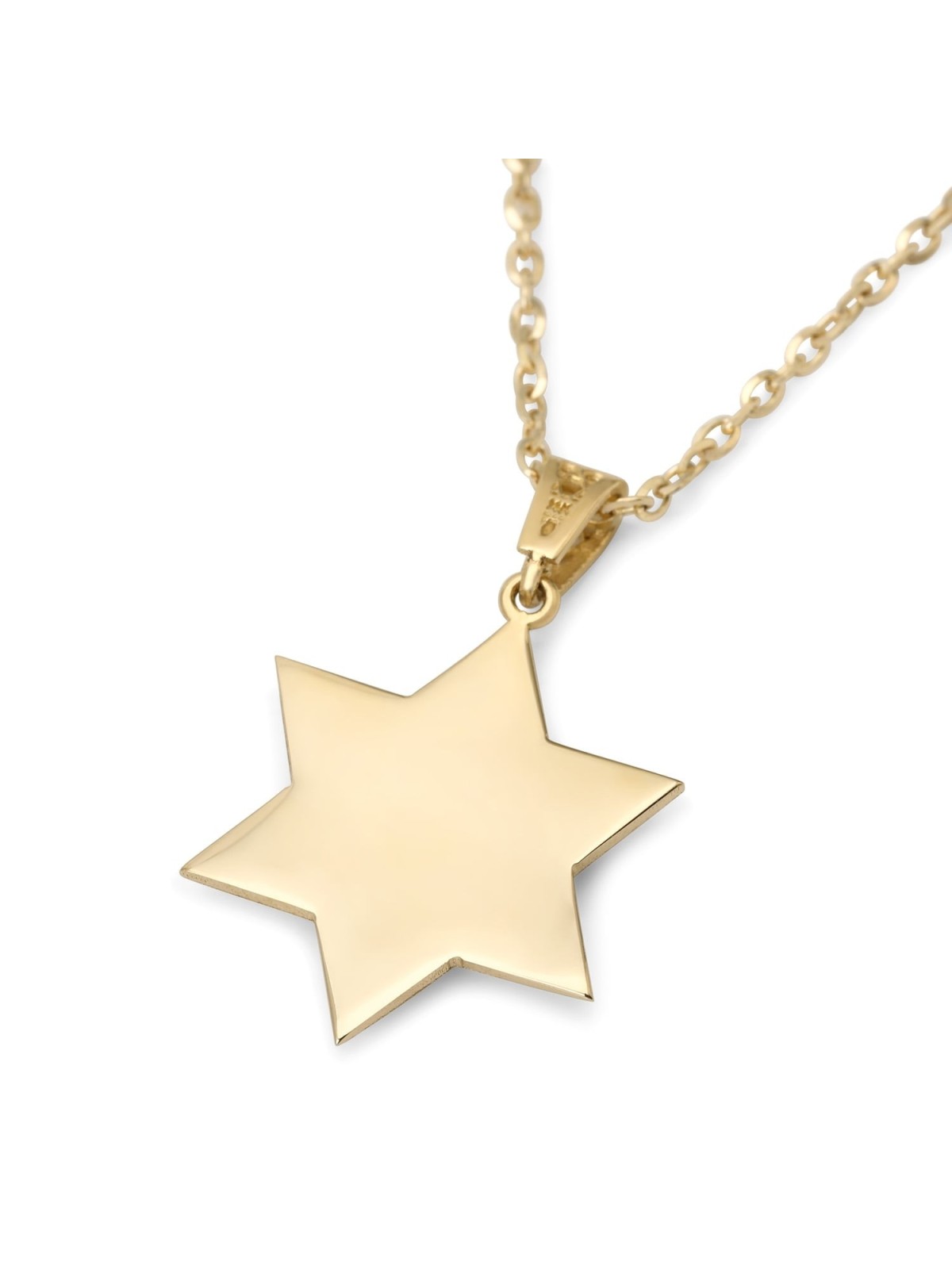 14K Yellow Gold Star of David Unisex Pendant Necklace with Chai