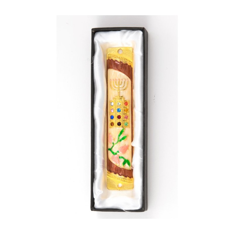 Rounded Mezuzah Case with Breastplate and Menor... | Jerusalem Mezuzah
