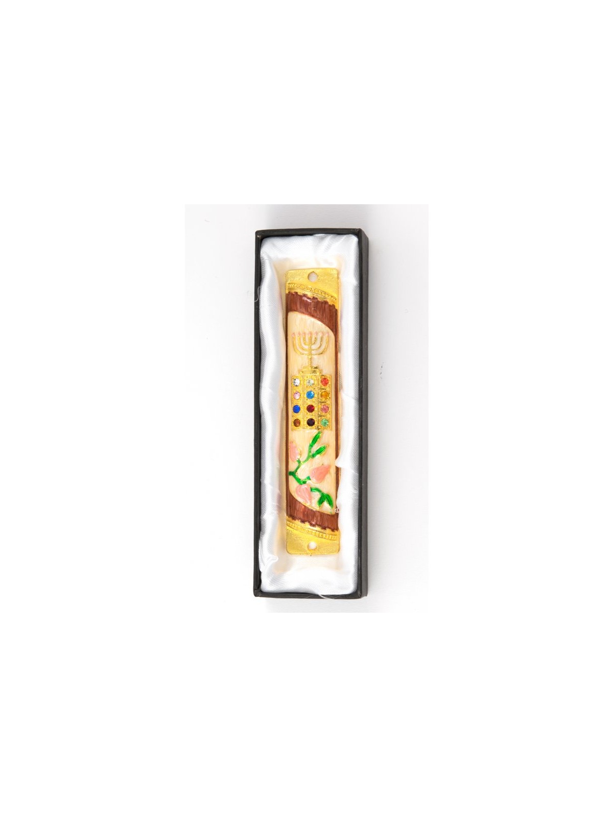 Rounded Mezuzah Case with Breastplate and Menor... | Jerusalem Mezuzah