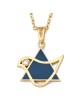 14K Gold Dove and Star of David Pendant with Diamond and Blue Enamel