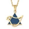 14K Gold Dove and Star of David Pendant with Diamond and Blue Enamel
