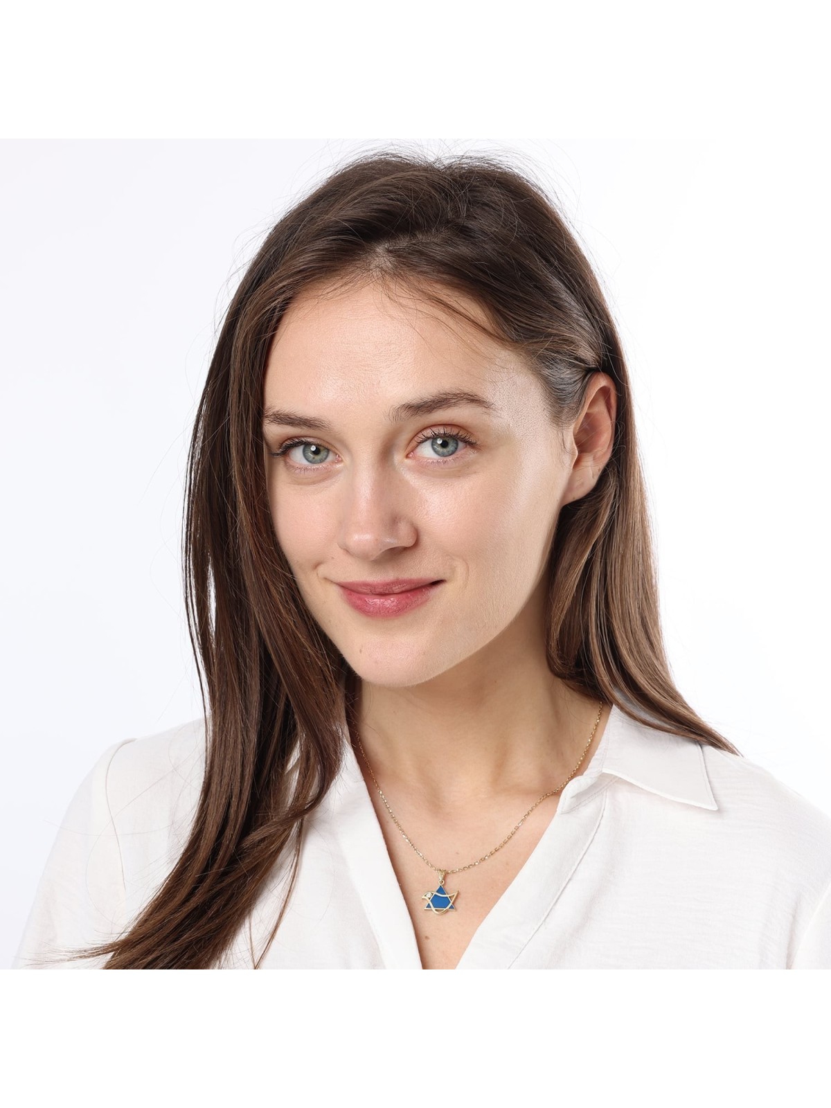 14K Gold Dove and Star of David Pendant with Diamond and Blue Enamel
