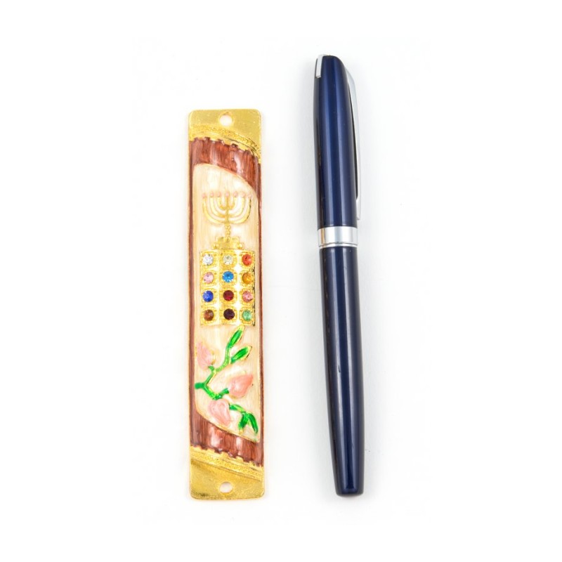 Rounded Mezuzah Case with Breastplate and Menor... | Jerusalem Mezuzah